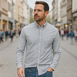 CasaModa | Freizeithemd | Baumwoll-Oxford | Button down Kragen | Oliv Streifen