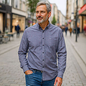 CasaModa | Freizeithemd | Popeline Minimal-Druck | Button down Kragen | Burgund