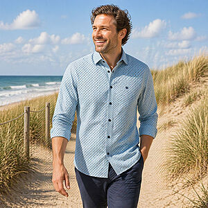 Redmond | Freizeithemd | Langarm | Baumwolle | Kent-Kragen | Druck Blau