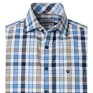 Redmond | Freizeithemd Kurzarm | Baumwolle | Kent-Kragen | Blau Karo
