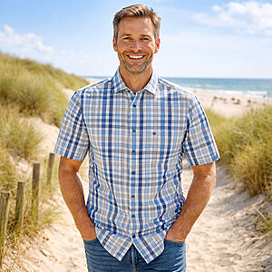 Redmond | Freizeithemd Kurzarm | Baumwolle | Kent-Kragen | Blau Karo