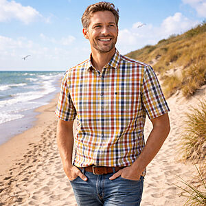 Redmond | Freizeithemd Kurzarm | Baumwolle | Kent-Kragen | Terra Karo