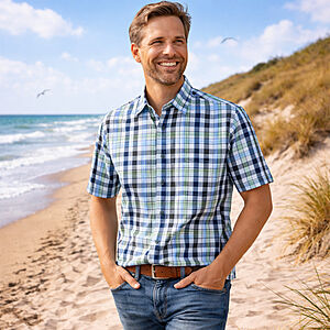 Redmond | Freizeithemd Kurzarm | Baumwolle | Kent-Kragen | Gr�n Karo