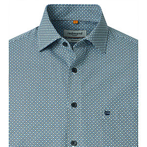 Redmond | Freizeithemd Kurzarm | Baumwolle | Kent Kragen | Blau Minimal Druck