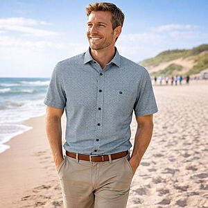 Redmond | Freizeithemd Kurzarm | Baumwolle | Kent Kragen | Oliv Minimal Druck