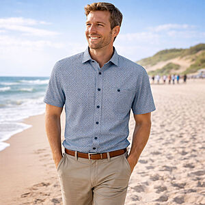 Redmond | Freizeithemd Kurzarm | Baumwolle | Kent Kragen | Rot Minimal Druck