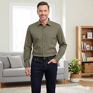 Casa Moda | City Hemd | Bgelfreie Baumwolle | Kent-Kragen | Oliv mit Besatz