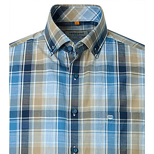 Redmond | Freizeithemd Kurzarm | Baumwolle | Button Down Kragen | Blau Karo