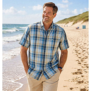 Redmond | Freizeithemd Kurzarm | Baumwolle | Button Down Kragen | Blau Karo