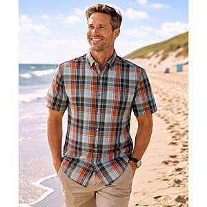 Redmond | Freizeithemd Kurzarm | Baumwolle | Button Down Kragen | Terra Karo