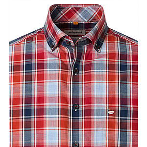 Redmond | Freizeithemd Kurzarm | Baumwolle | Button Down Kragen | Rot Karo