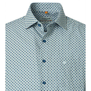 Redmond | Freizeithemd Kurzarm | Baumwolle | Kent Kragen | Blau Druck