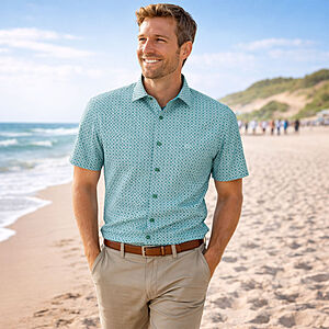 Redmond | Freizeithemd Kurzarm | Baumwolle | Kent Kragen | Gr�n Druck