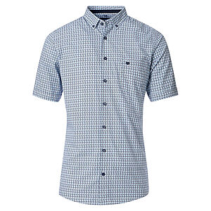 Redmond | Sommerhemd | Halbarm | Baumwolle | Button-down-Kragen | Blau Druck