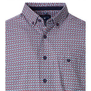 Redmond | Sommerhemd | Halbarm | Baumwolle | Button-down-Kragen | Rot Druck