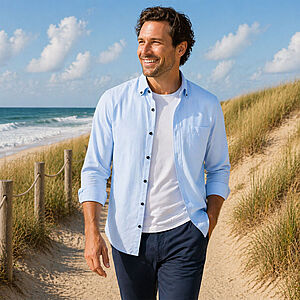 Redmond | Freizeithemd | Langarm | Baumwolle | Button-Down-Kragen | Blau