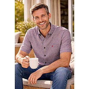 Redmond | Kurzarmhemd | Leinen Mix | Rot Druck