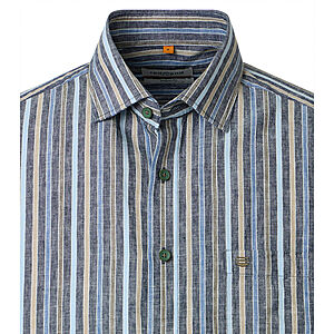 Redmond | Kurzarmhemd | Leinen Mix | Kent Kragen | Oliv Streifen