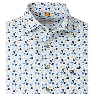 Redmond | Kurzarmhemd | Leinen Mix | Kent Kragen | Beige Mini Druck