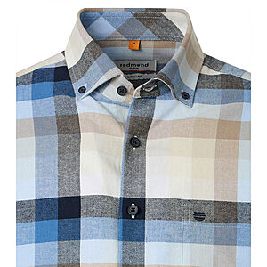 Redmond | Flanell-Hemd | Baumwolle Karo | Button-Down-Kragen | Blau Beige