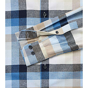 Redmond | Flanell-Hemd | Baumwolle Karo | Button-Down-Kragen | Blau Beige