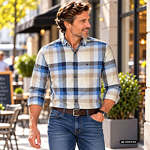 Redmond | Flanell-Hemd | Baumwolle Karo | Button-Down-Kragen | Blau Beige