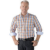 Button Down Hemd Bügelfrei Baumwolle | Farbe orange blau