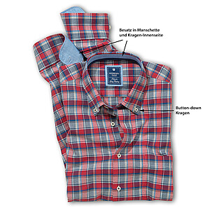 Redmond | Leicht-Flanell Hemd Karo | Farbe rot blau