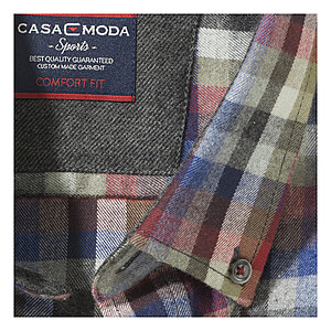 Casa Moda | Baumwoll-Hemd Cashmere Feeling | Button-down Kragen | Rot-Blau-Karo