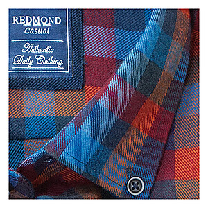 Redmond | Baumwoll-Flanell Karo-Hemd | Button-down Kragen | Blau