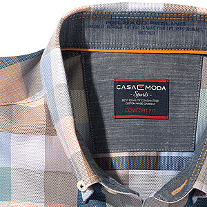 Casa Moda | Halbarmhemd | Sommerkaro | Button down Kragen | Beige-Blau