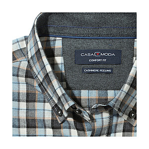 Casa Moda | Baumwoll-Hemd Cashmere Feeling | Button-down Kragen | grau kariert