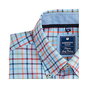 Redmond | Kurzarm-Hemd | Button-down-Kragen | Natt-Bindung | Blau karo