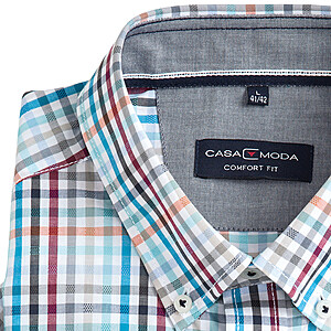 Casa Moda | Modernes Sommerhemd | Kurzarm | Reine Baumwolle | Button-down-Kragen | Multicolour Karo