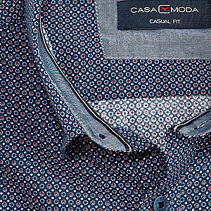 Casa Moda | Sportives Hemd | Baumwolle | verdeckter Button down Kragen | Blau Minimal Druck