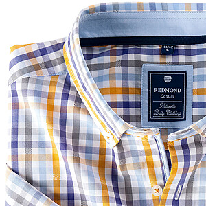 Redmond | Multicolor-Karo Hemd | Halbarm, reine Baumwolle | Button-down-Kragen | Mais
