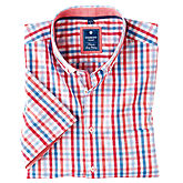 Redmond | Multicolor-Karo Hemd | Halbarm, reine Baumwolle | Button-down-Kragen | Rot-Blau