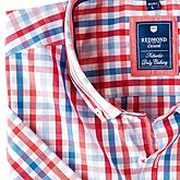 Redmond | Multicolor-Karo Hemd | Halbarm, reine Baumwolle | Button-down-Kragen | Rot-Blau