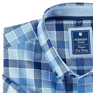 Redmond | Halbarmhemd Karo | Leinen-Baumwoll-Mix | Button-down-Kragen | Blau