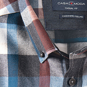 Casa Moda | Hemd Cashmere Feeling | Baumwolle | Button down Kragen | Grau-Multicolour