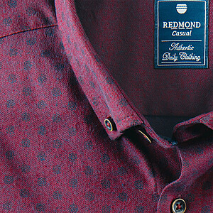 Redmond | Flanell-Hemd | Bedruckte Baumwolle | Button-down-Kragen | Burgund