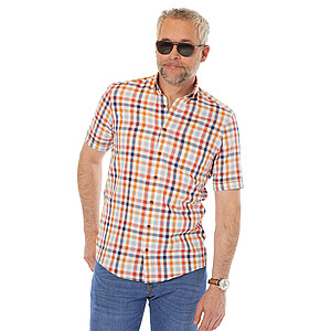 Redmond | Halbarm-Hemd | Sommer-Karo Oxford | Baumwolle | Button down Kragen | Blau Gelb