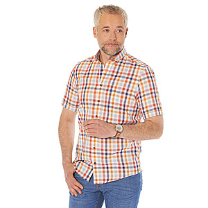 Redmond | Halbarm-Hemd | Sommer-Karo Oxford | Baumwolle | Button down Kragen | Blau Gelb