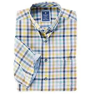 Redmond | Halbarm-Hemd | Button-Down-Kragen | Oxford-Karo | Blau Gelb