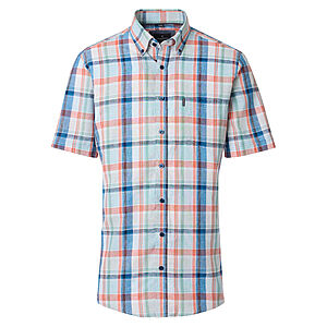 CasaModa | Freizeithemd Kurzarm | Leinen-Baumwolle | Button-down-Kragen | Karo