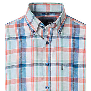 CasaModa | Freizeithemd Kurzarm | Leinen-Baumwolle | Button-down-Kragen | Karo