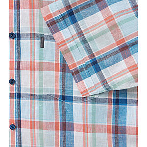 CasaModa | Freizeithemd Kurzarm | Leinen-Baumwolle | Button-down-Kragen | Karo