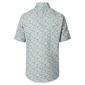 CasaModa | Sommerhemd Leinen-Mischung | Halbarm | Button-down-Kragen | Blau-Gr�n Druck
