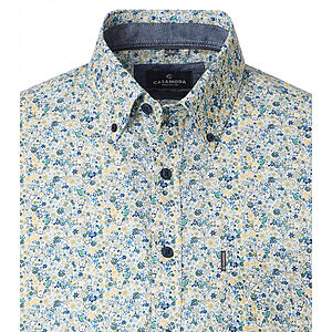 CasaModa | Sommerhemd Leinen-Mischung | Halbarm | Button-down-Kragen | Blau-Gr�n Druck