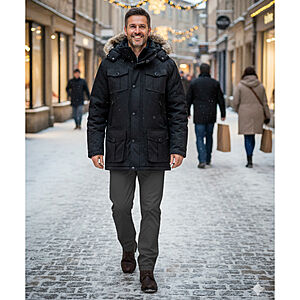 brigg | Winter-Parka mit Kapuze | Winddicht + Wasserabweisend | Farbe Schwarz